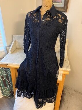Nanette Lepore Navy Crochet Lace Shirt Dress Sexy Amazing NWTS!! Sz4
